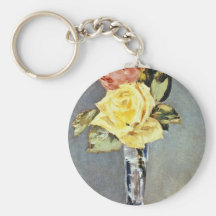 Pink Roses in a Vase, Edouard Manet flowers Keychains