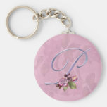 Pink Roses Monogram P Keychains