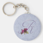 Pink Roses Monogram R Keychain