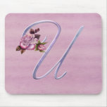 Pink Roses Monogram U Mouse Mats