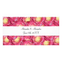 Pink roses wedding favours custom photo card