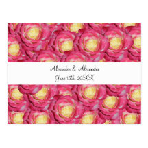Pink roses wedding favours post card