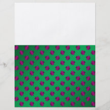 Pink shamrocks on green background flyer design