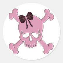 Pink Skull Round Stickers