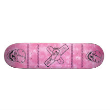 Pink skull  skateboard deck cross