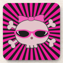 Pink Skull with Sunglasses Beverage Coasters