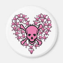 Pink Skulls in Heart Shape Refrigerator Magnets