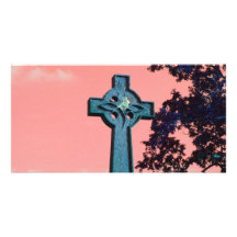 Pink Sky Celtic Cross Custom Photo Card