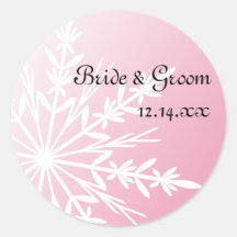 Pink Snowflake Winter Wedding Envelope Seals Sticker