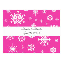 Pink snowflakes wedding favours post card