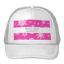 Pink snowflakes wedding favours trucker hat