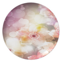 Pink Sparkles Flowers Party Plate