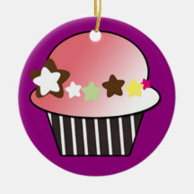 pink star cupcake on purple background ornament