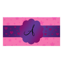 Pink stars monogram custom photo card