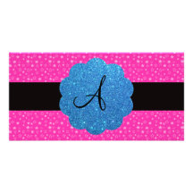 Pink stars monogram picture card
