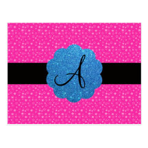 Pink stars monogram post card