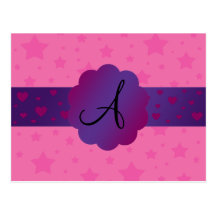 Pink stars monogram post card