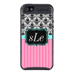 Pink Strips, Black and White Damask, Monagram iPhone 5 Cover