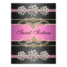 Pink Sweet16 Elegant Pearl Birthday Invite