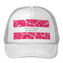Pink swirls wedding favours mesh hats
