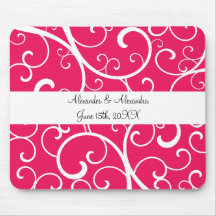 Pink swirls wedding favours mouse pad