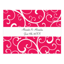 Pink swirls wedding favours postcard