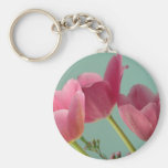 Pink Tulips on Turquoise Key Chain