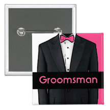 Pink tuxedo groomsman customisable button