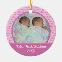 Pink Twins First Christma Ornament