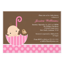 Pink Umbrella Baby Shower Personalized Announcements