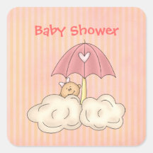 Pink Umbrella Baby Shower Stickers