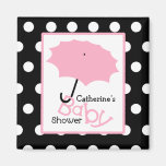 Pink Umbrella Baby Shower - White Polka Dots Magnet