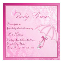 Pink Umbrella Design Baby Shower Invitation