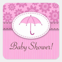 Pink umbrella floral pattern baby shower stickers