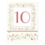 Pink Wedding Hearts Reception Table Number Cards Postcards