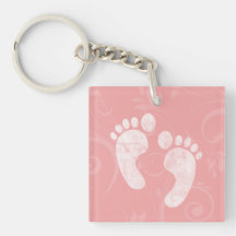 Pink/White Baby Footprints Acrylic Keychain