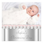 Pink White Baby Girl Photo Christening Invites