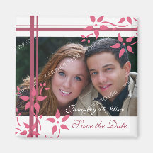 Pink & White Floral Photo Save the Date Magnet