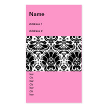 Pink with Black and White Damask Business Cards