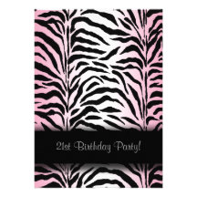Pink Zebra 21st Birthday Party Invitations