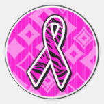 pink zebra awareness ribbon round stickers
