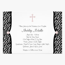 Pink Zebra Christening invitations