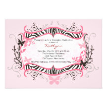 Pink Zebra Graduation Invitation