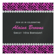 Pink Zebra & Pearl Birthday Invitation