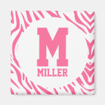 Pink Zebra Print Initial Magnet