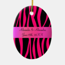 Pink zebra stripes wedding favours christmas tree ornament