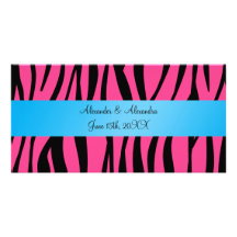 Pink zebra stripes wedding favours custom photo card