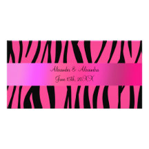 Pink zebra stripes wedding favours personalised photo card