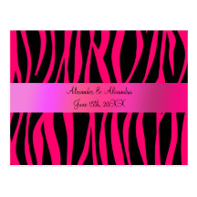 Pink zebra stripes wedding favours post cards