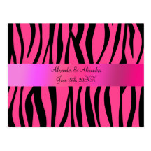Pink zebra stripes wedding favours postcards